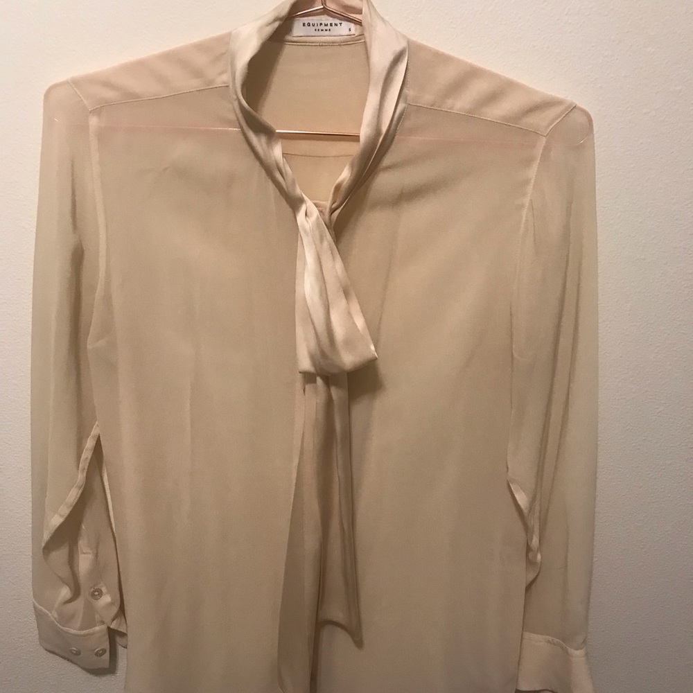 Silk Equipment Bow Neck Semi-Sheer Blouse